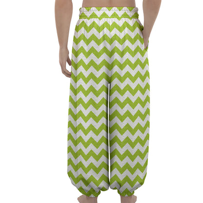Lime Green And White Chevron Print Lantern Pants