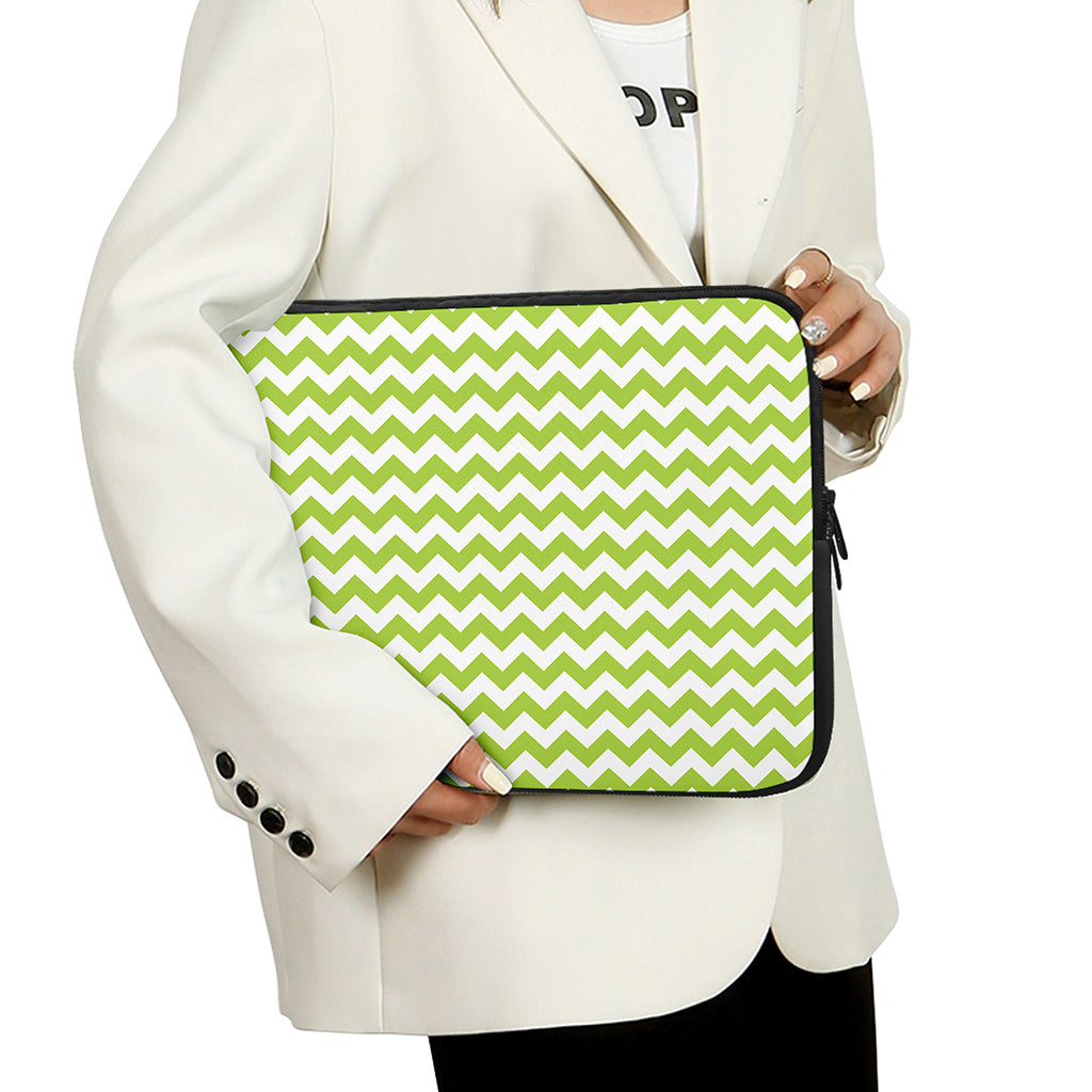 Lime Green And White Chevron Print Laptop Sleeve