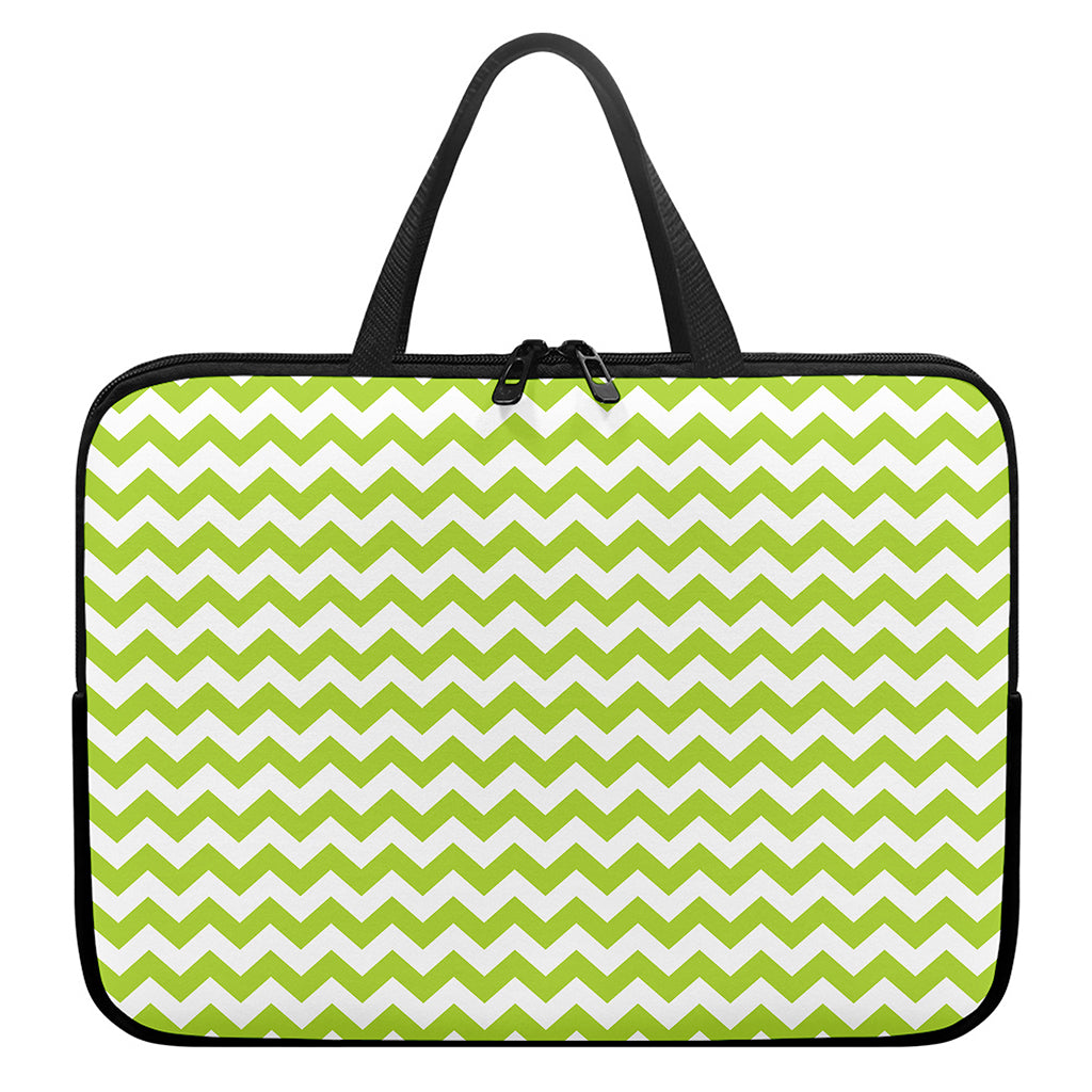 Lime Green And White Chevron Print Laptop Sleeve With Handle