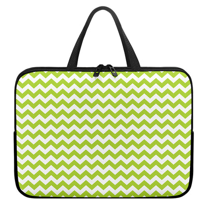 Lime Green And White Chevron Print Laptop Sleeve With Handle