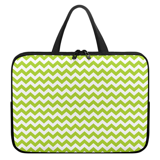 Lime Green And White Chevron Print Laptop Sleeve With Handle