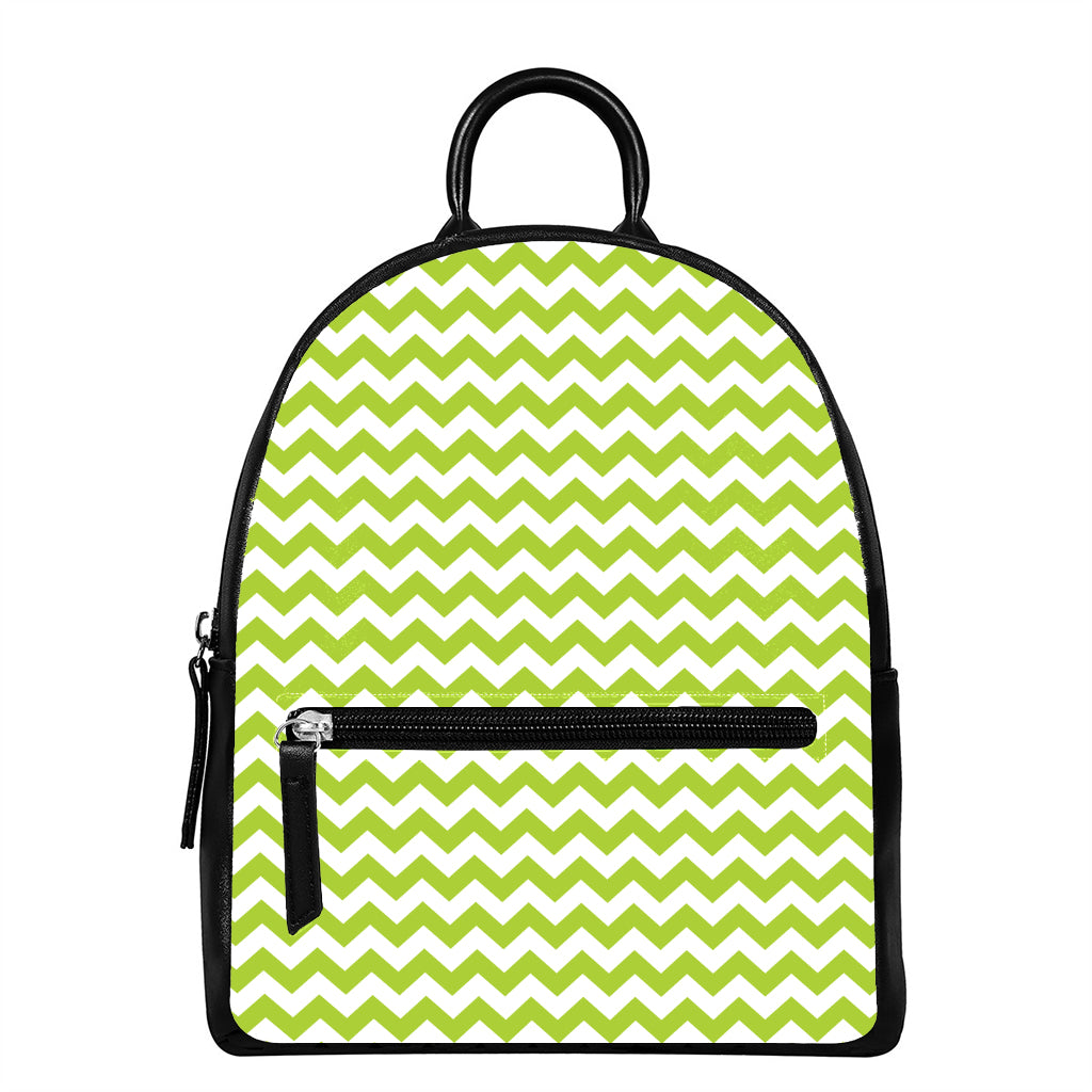 Lime Green And White Chevron Print Leather Backpack