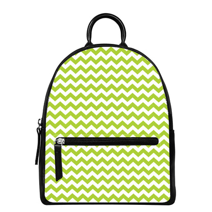 Lime Green And White Chevron Print Leather Backpack