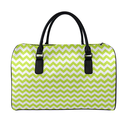 Lime Green And White Chevron Print Leather Duffle Bag