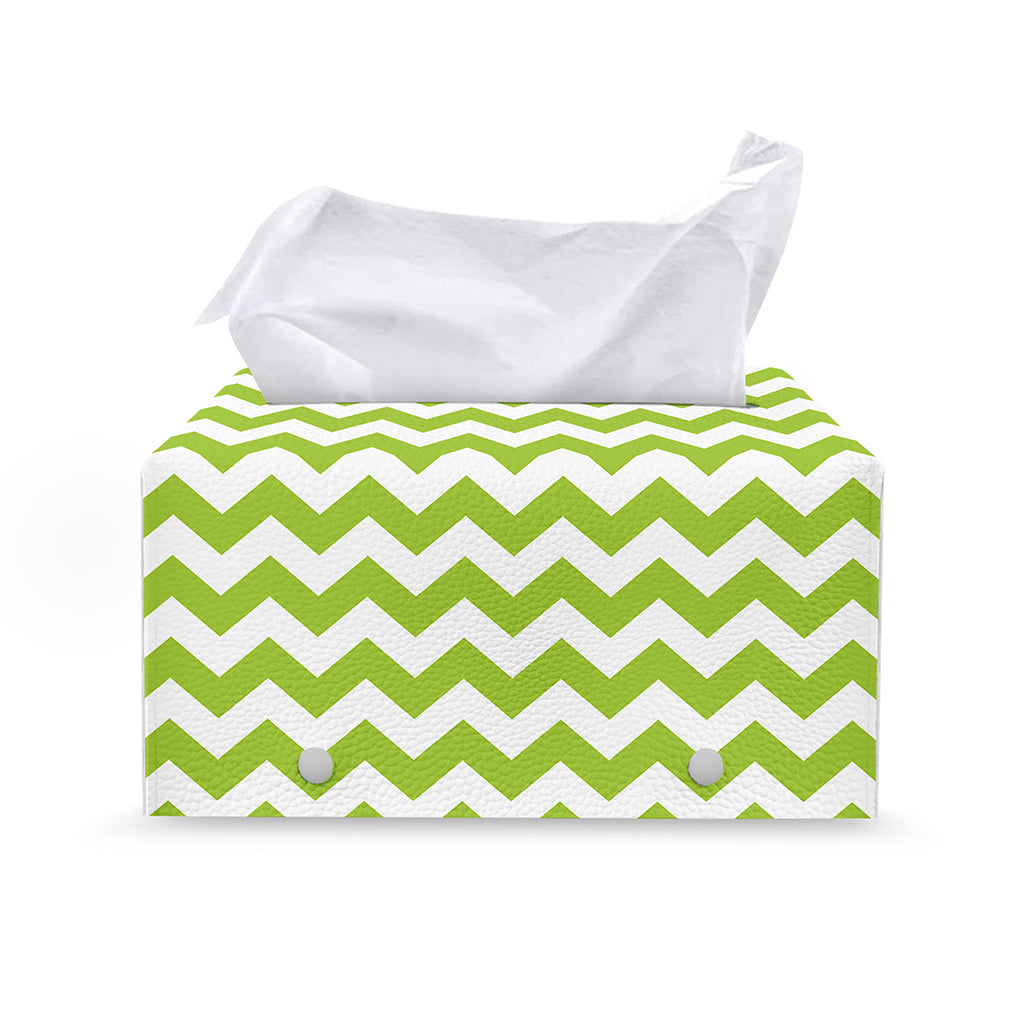Lime Green And White Chevron Print Leather Tissue Box Cover