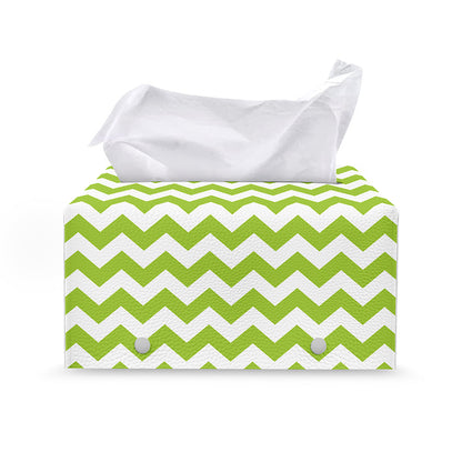 Lime Green And White Chevron Print Leather Tissue Box Cover