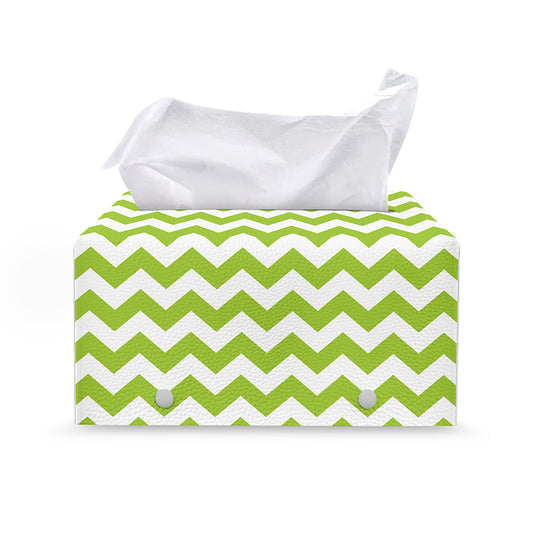 Lime Green And White Chevron Print Leather Tissue Box Cover