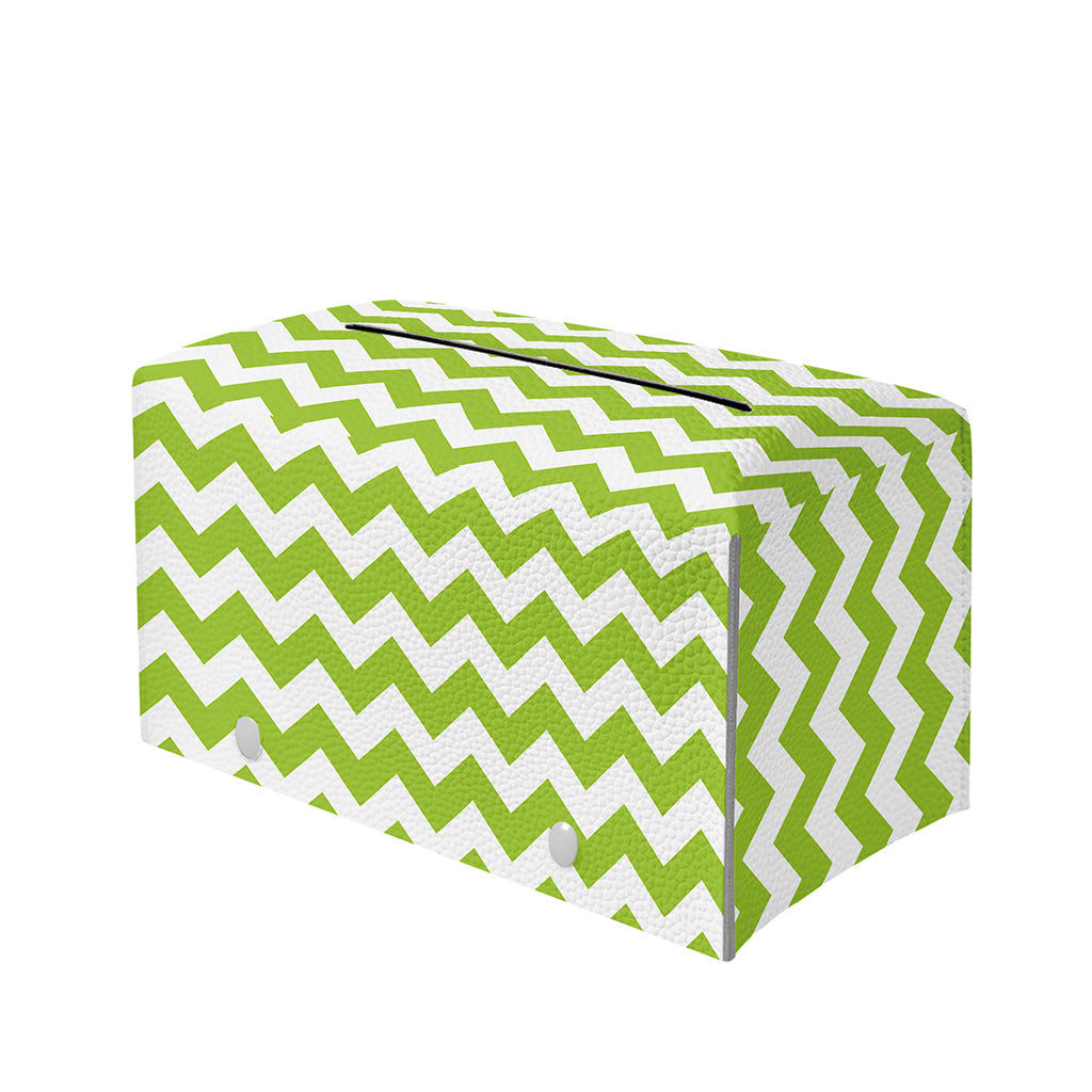 Lime Green And White Chevron Print Leather Tissue Box Cover