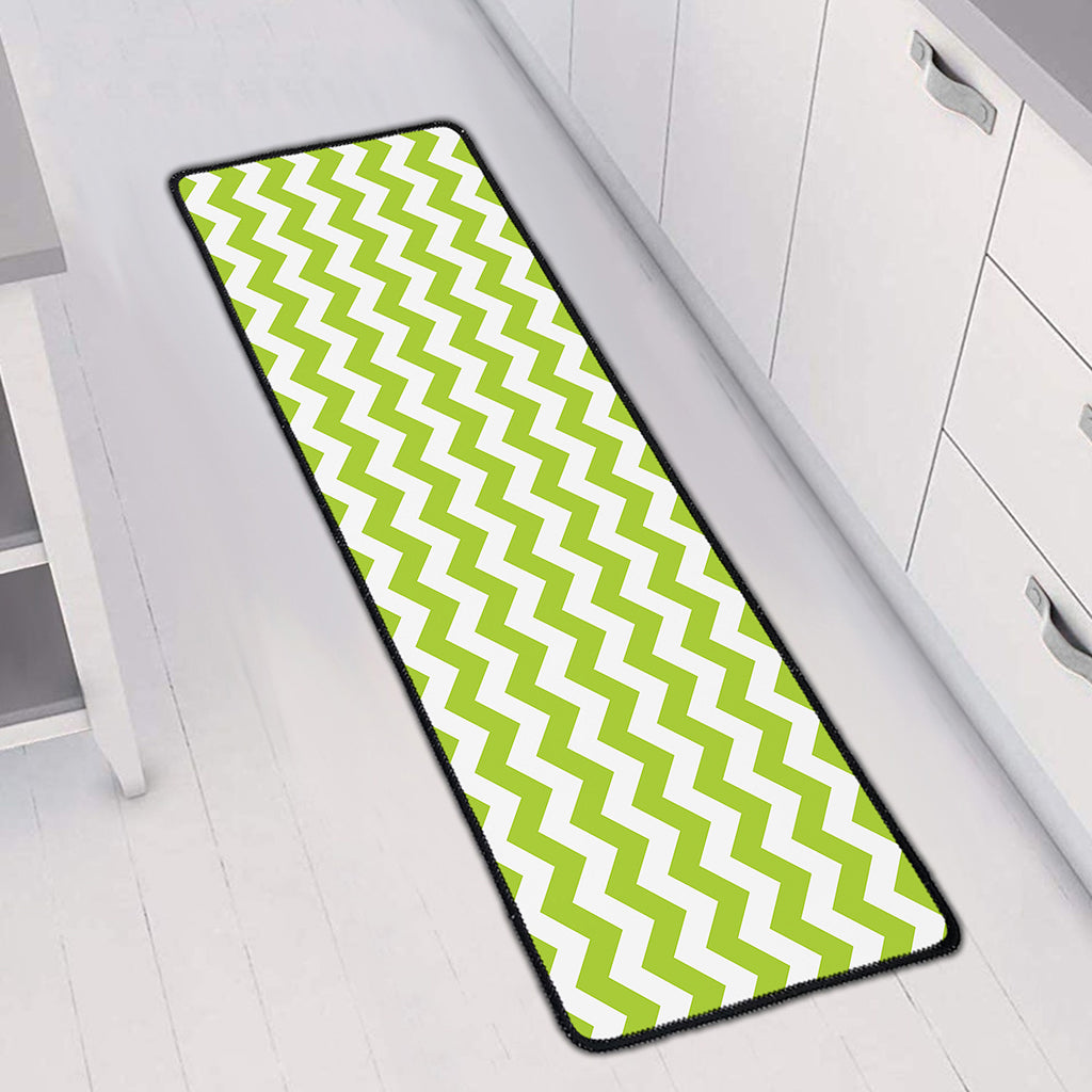 Lime Green And White Chevron Print Long Kitchen Mat