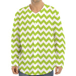 Lime Green And White Chevron Print Long Sleeve Baseball Jersey