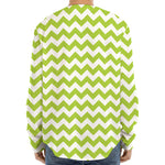 Lime Green And White Chevron Print Long Sleeve Baseball Jersey