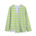 Lime Green And White Chevron Print Long Sleeve Short Coat