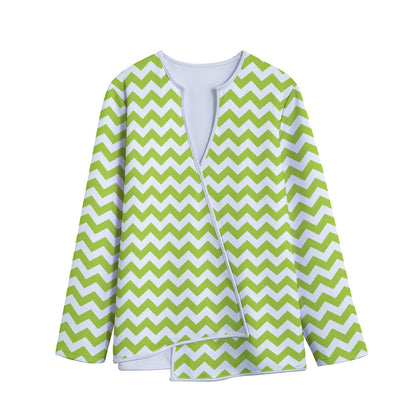 Lime Green And White Chevron Print Long Sleeve Short Coat
