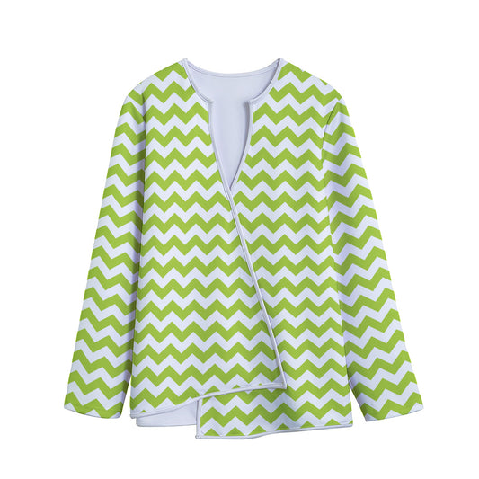 Lime Green And White Chevron Print Long Sleeve Short Coat