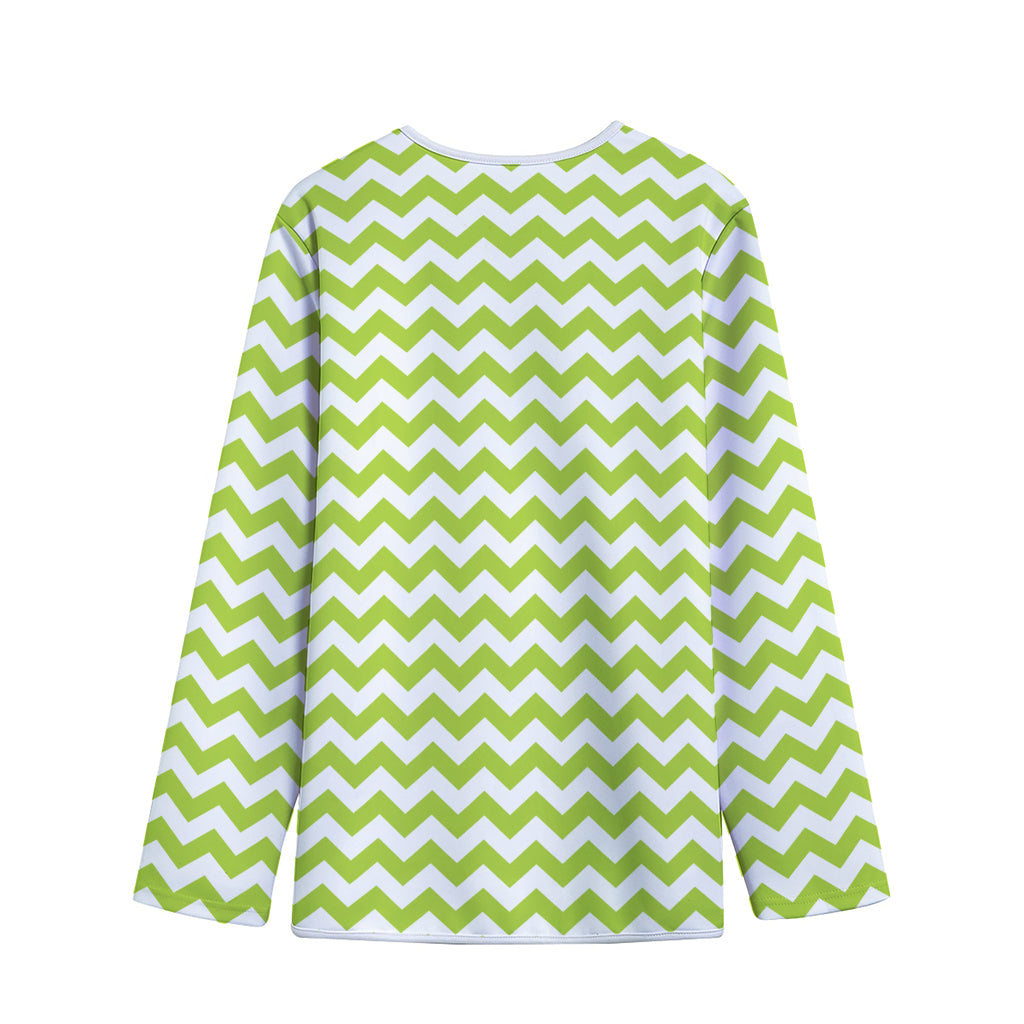 Lime Green And White Chevron Print Long Sleeve Short Coat