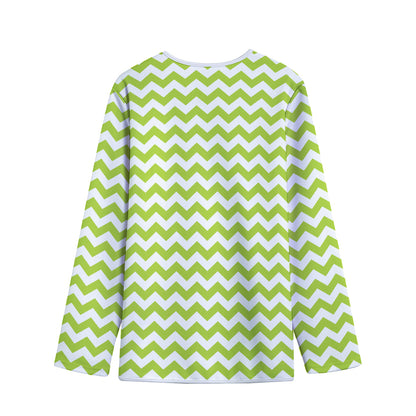 Lime Green And White Chevron Print Long Sleeve Short Coat