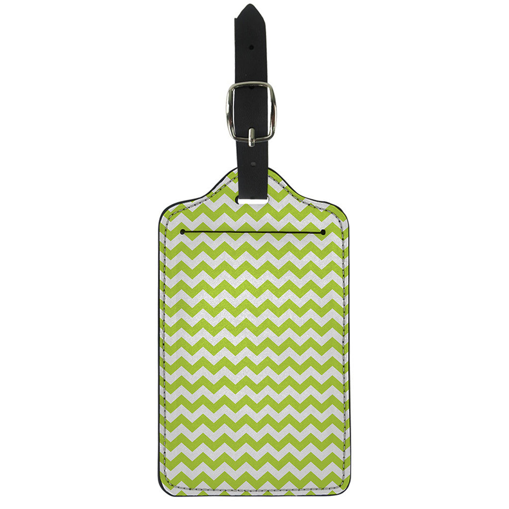 Lime Green And White Chevron Print Luggage Tag