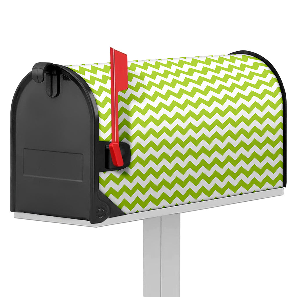 Lime Green And White Chevron Print Mailbox Cover