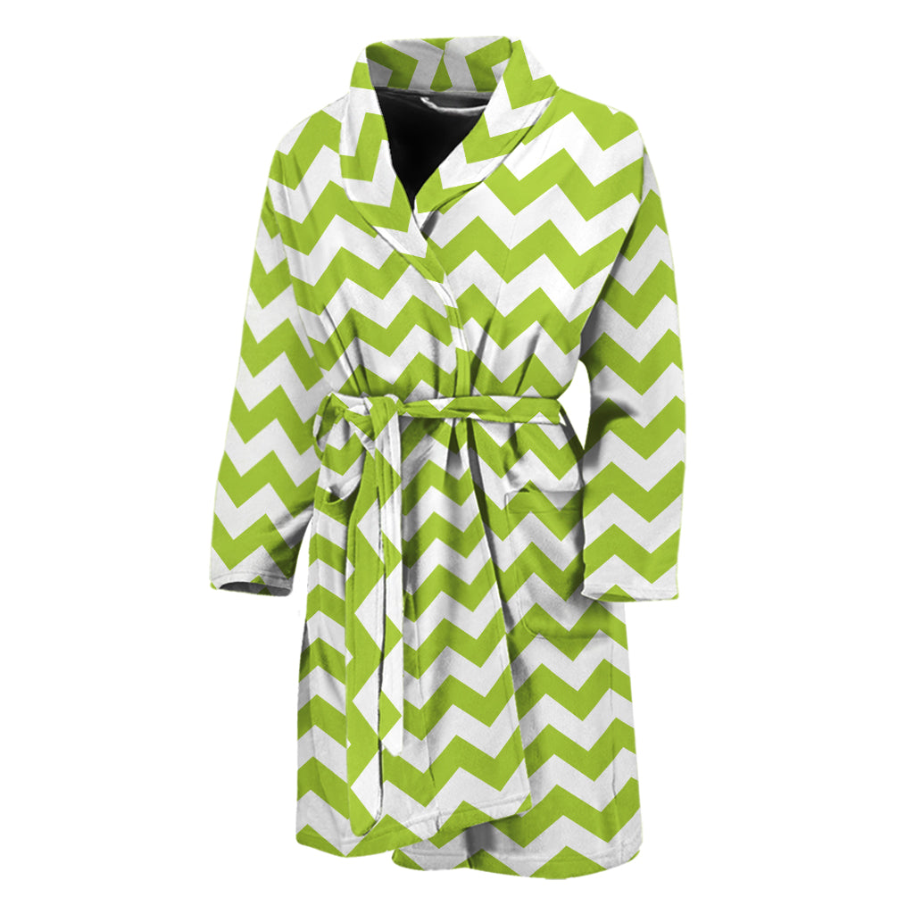 Lime Green And White Chevron Print Men's Bathrobe
