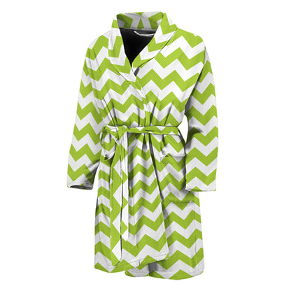 Lime Green And White Chevron Print Men's Bathrobe