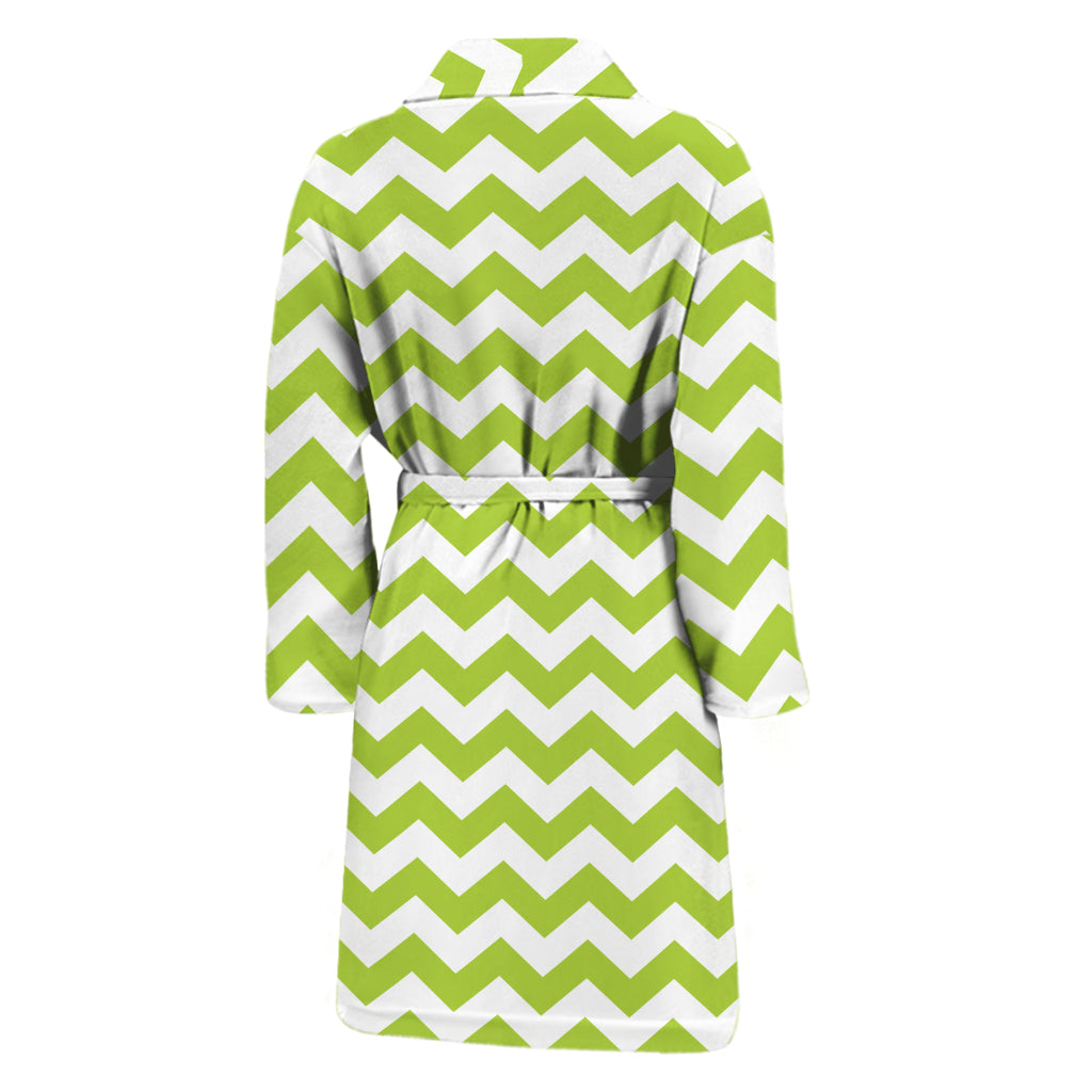 Lime Green And White Chevron Print Men's Bathrobe