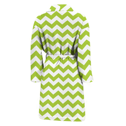 Lime Green And White Chevron Print Men's Bathrobe