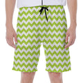 Lime Green And White Chevron Print Men's Beach Shorts