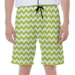 Lime Green And White Chevron Print Men's Beach Shorts