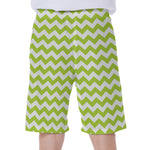 Lime Green And White Chevron Print Men's Beach Shorts