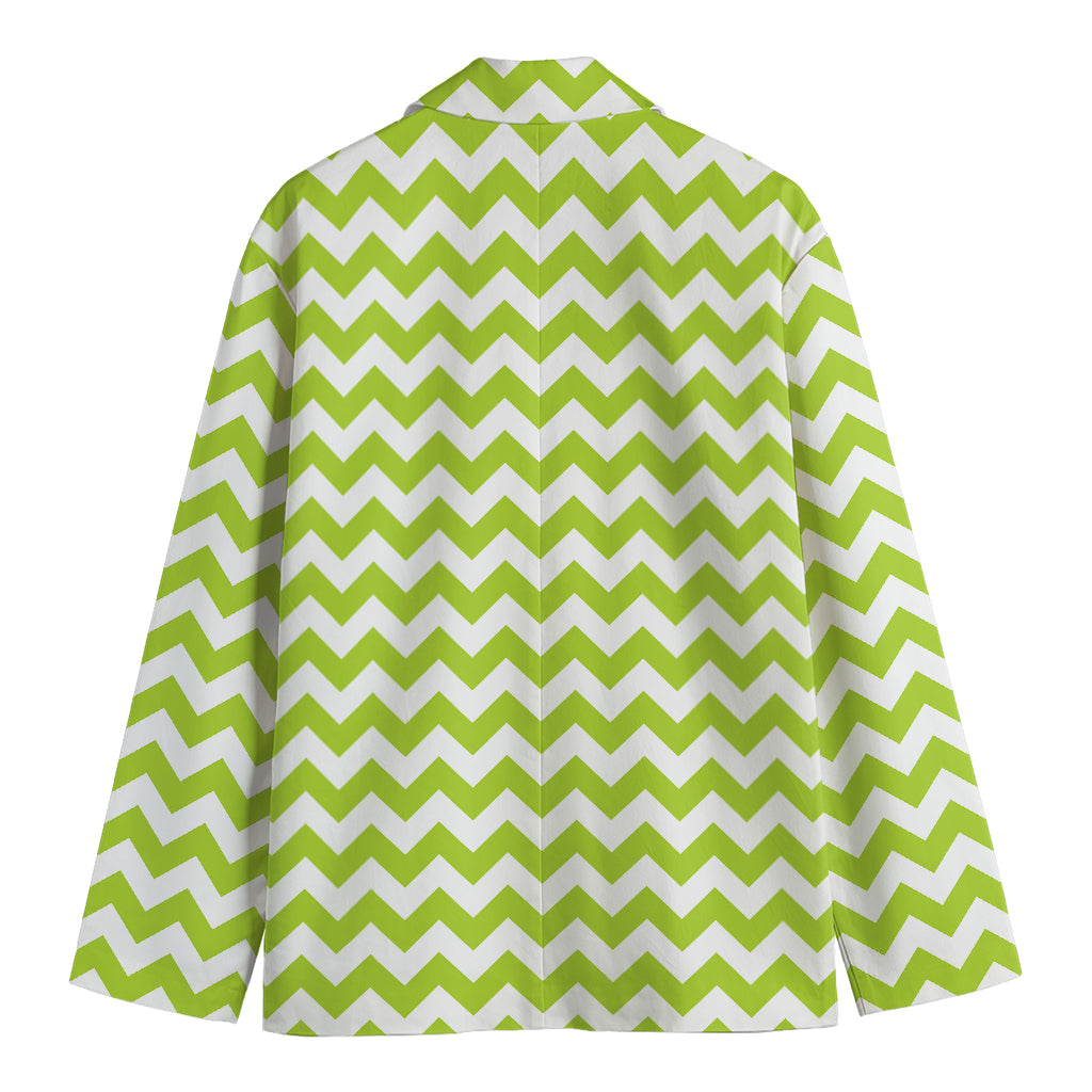 Lime Green And White Chevron Print Men's Blazer