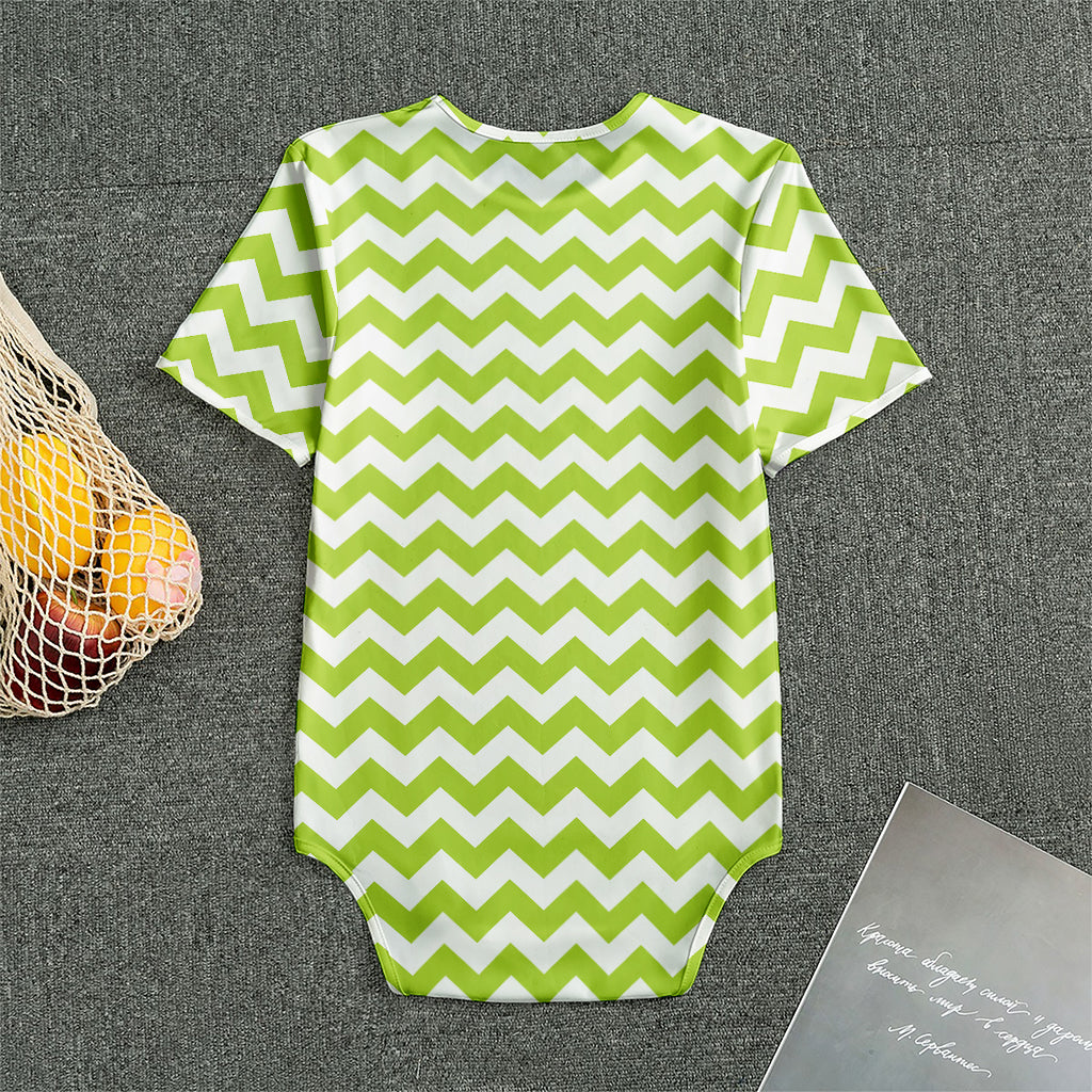 Lime Green And White Chevron Print Men's Bodysuit