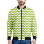 Lime Green And White Chevron Print Men's Bomber Jacket
