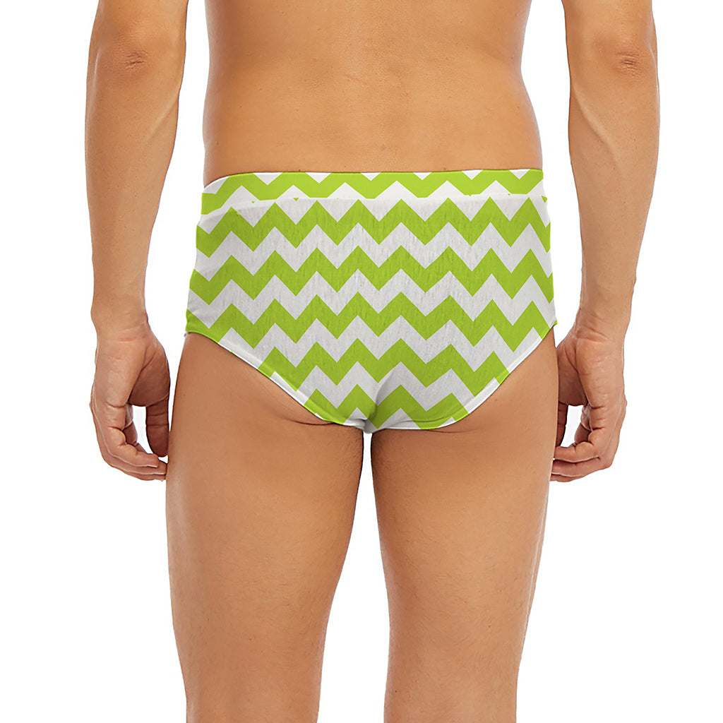 Lime Green And White Chevron Print Men's Briefs