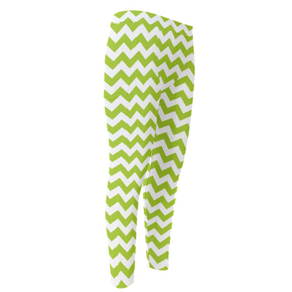Lime Green And White Chevron Print Men's Compression Pants
