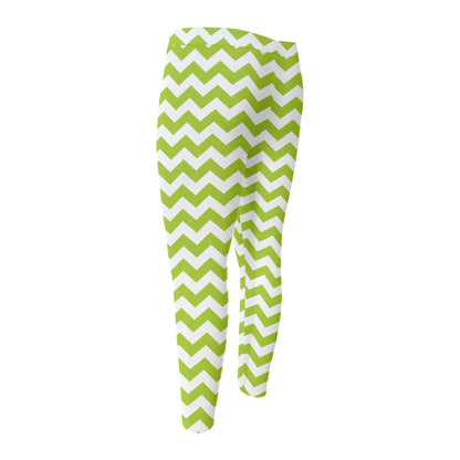 Lime Green And White Chevron Print Men's Compression Pants