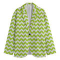 Lime Green And White Chevron Print Men's Cotton Blazer