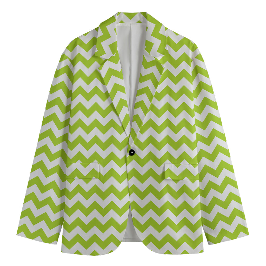 Lime Green And White Chevron Print Men's Cotton Blazer
