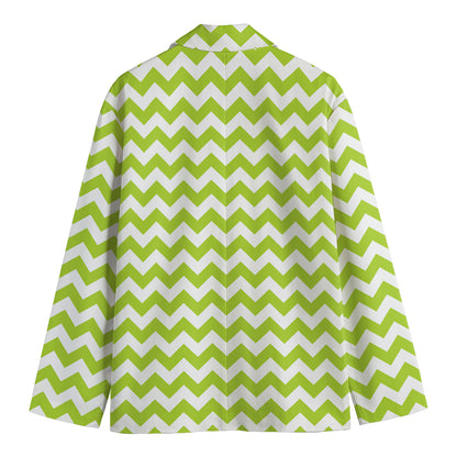 Lime Green And White Chevron Print Men's Cotton Blazer