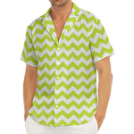 Lime Green And White Chevron Print Men's Deep V-Neck Shirt