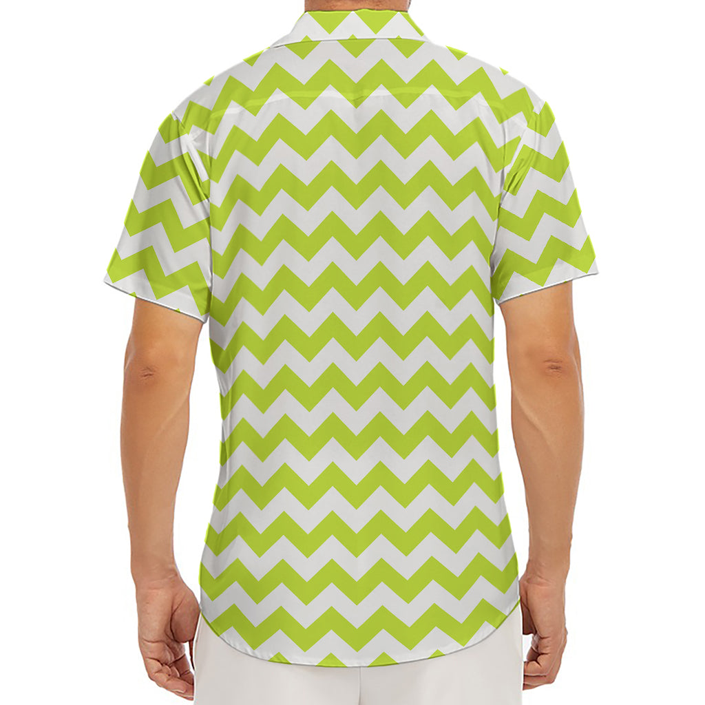 Lime Green And White Chevron Print Men's Deep V-Neck Shirt