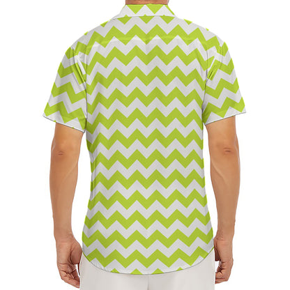 Lime Green And White Chevron Print Men's Deep V-Neck Shirt