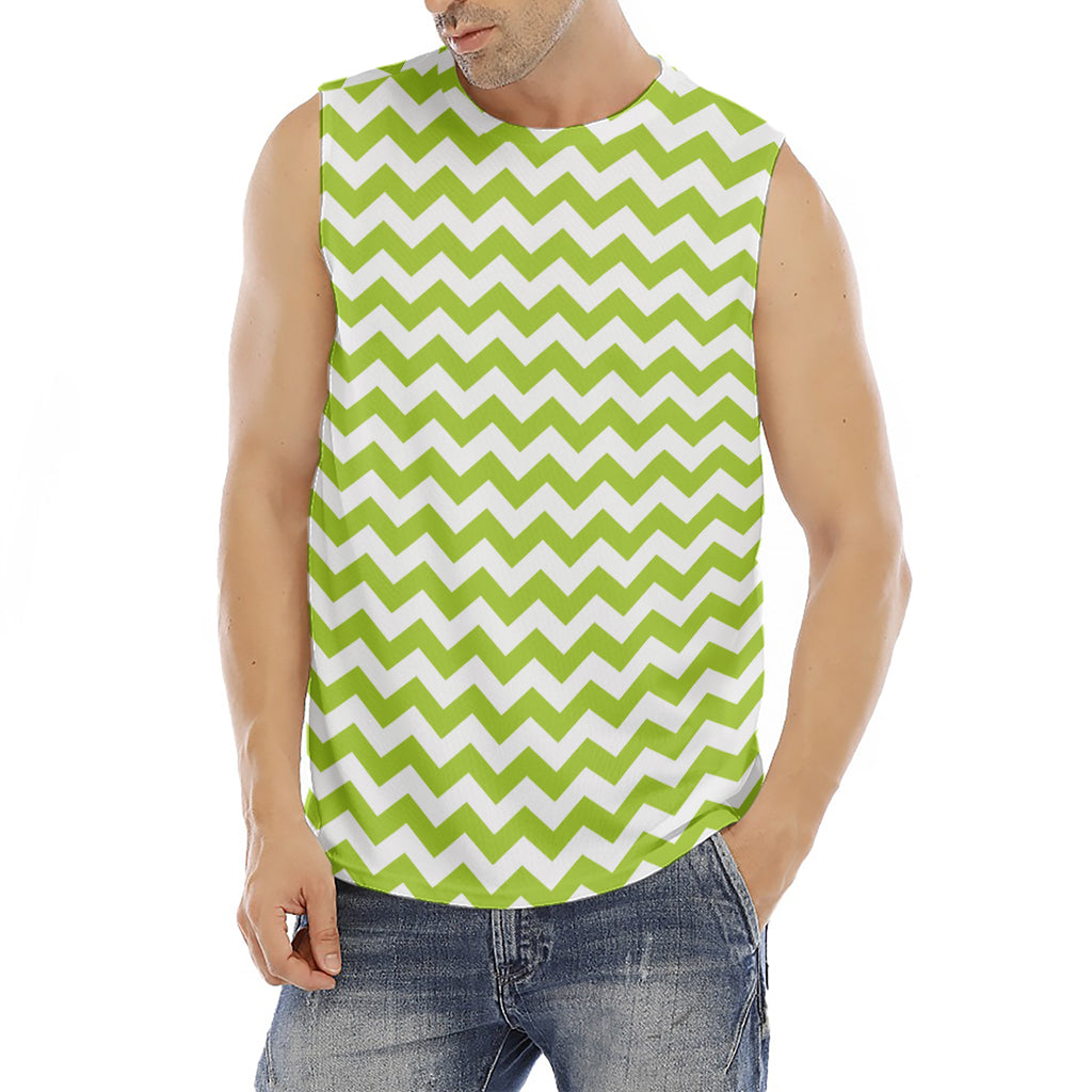 Lime Green And White Chevron Print Men's Fitness Tank Top