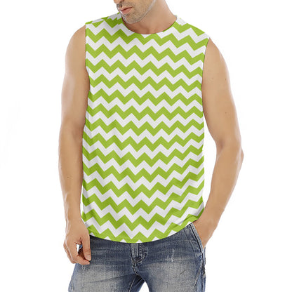 Lime Green And White Chevron Print Men's Fitness Tank Top