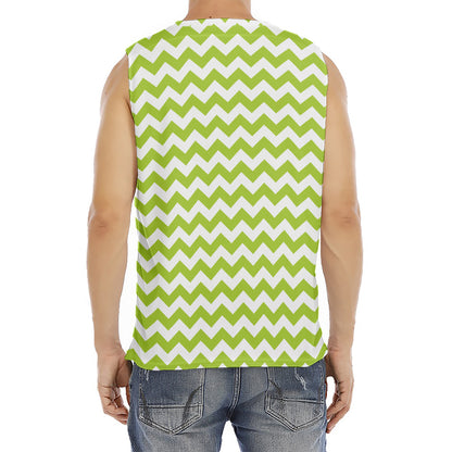 Lime Green And White Chevron Print Men's Fitness Tank Top