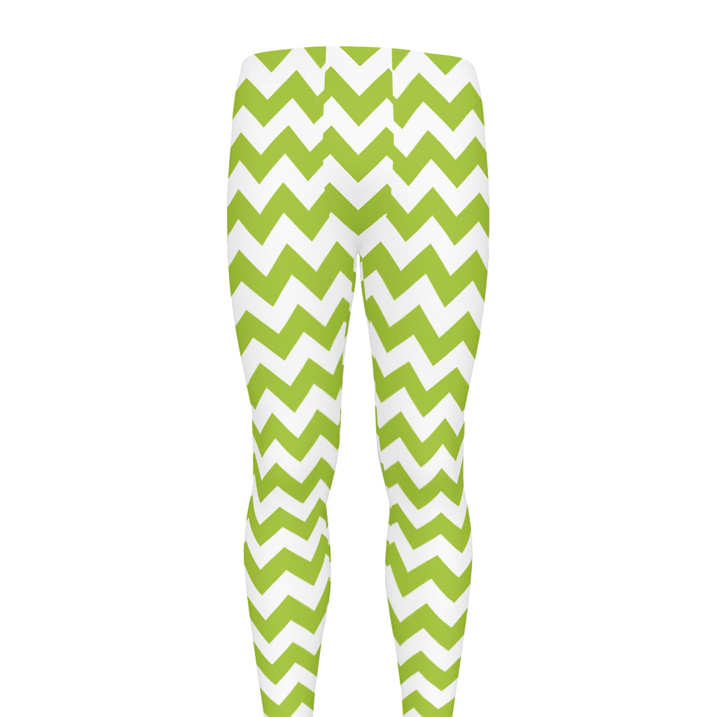 Lime Green And White Chevron Print Men's leggings