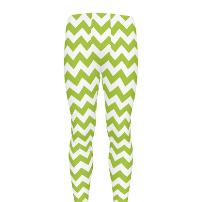 Lime Green And White Chevron Print Men's leggings