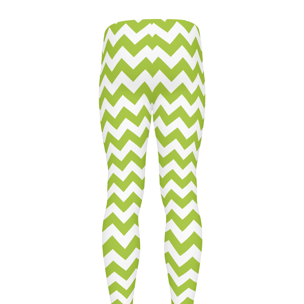 Lime Green And White Chevron Print Men's leggings