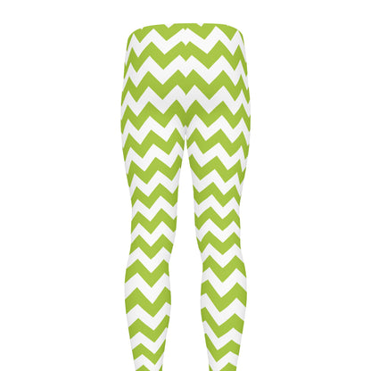Lime Green And White Chevron Print Men's leggings