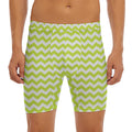 Lime Green And White Chevron Print Men's Long Boxer Briefs