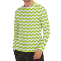 Lime Green And White Chevron Print Men's Long Sleeve Rash Guard